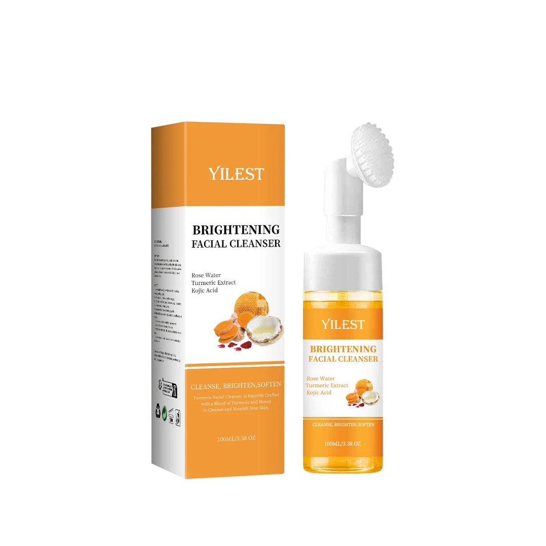 YILEST Brightening Facial Cleanser 100ml - with Kojic Acid, Turmeric & Rose Water, Soft Brush Head for Deep Cleansing, Acne Care Halalzen
