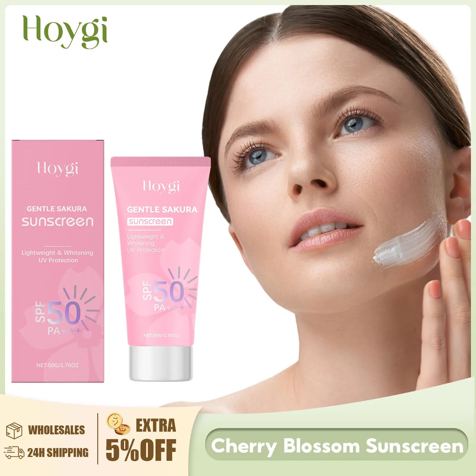 Cherry Blossom Sunscreen Cream Spf 50+ Long-Lasting Anti UV Anti-Aging Anti Oxidant Oil Control Non-greasy Waterproof Sunblock Halalzen