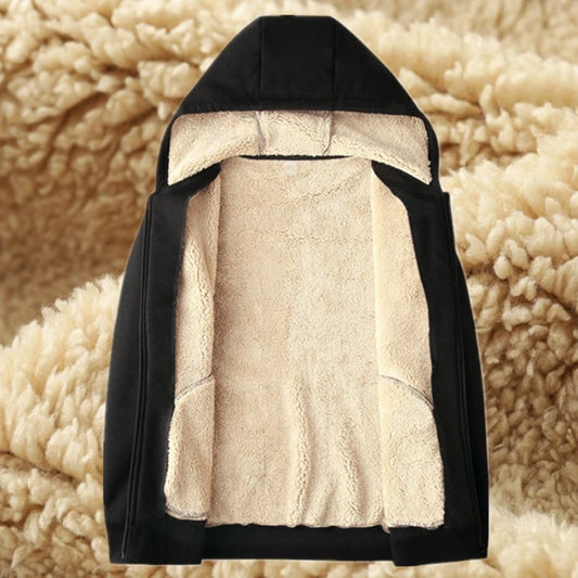 2025 Plush Lined Hoodie Men - Winter Thickened Zip Up Sweatshirt Youth Drop Shoulder Outerwear S-5XL College Style