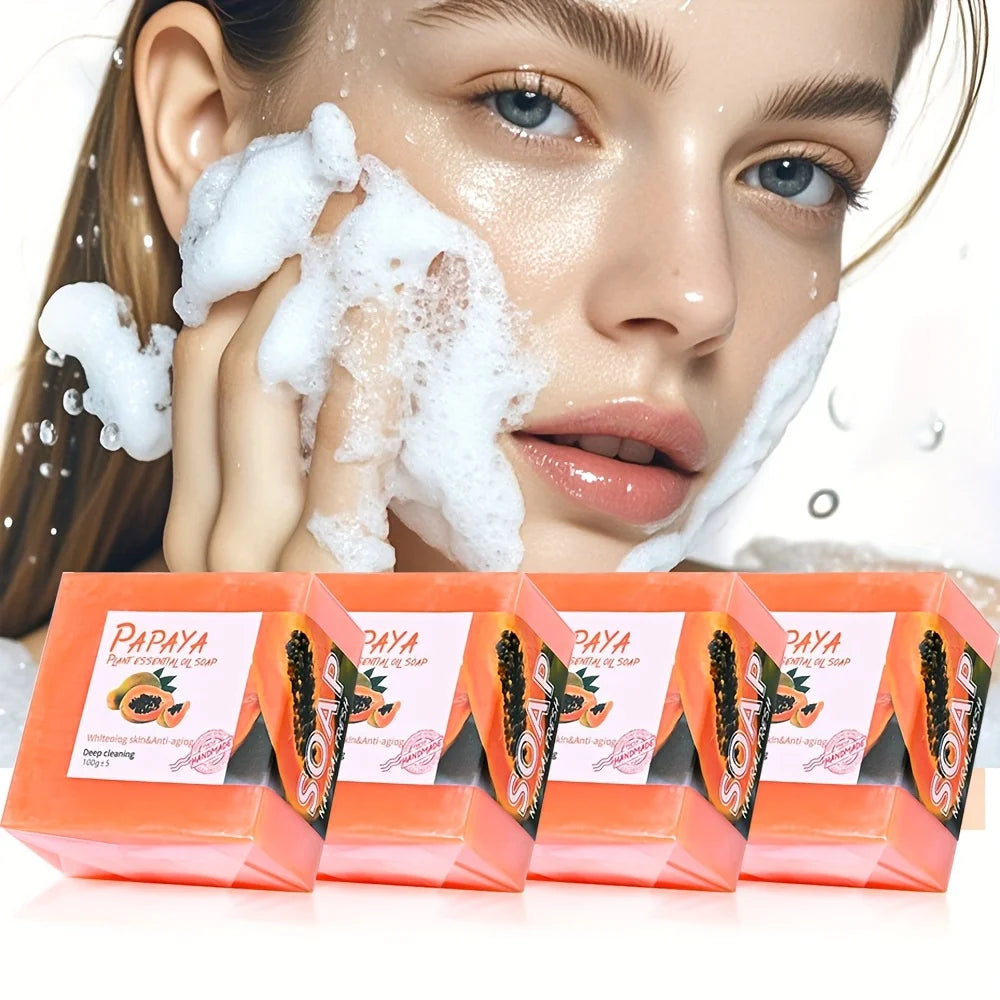 4pcs/Papaya Essential Oil Soap For Face Cleansing Natural Hydrating Whitening Pink Rose Handmade Halalzen