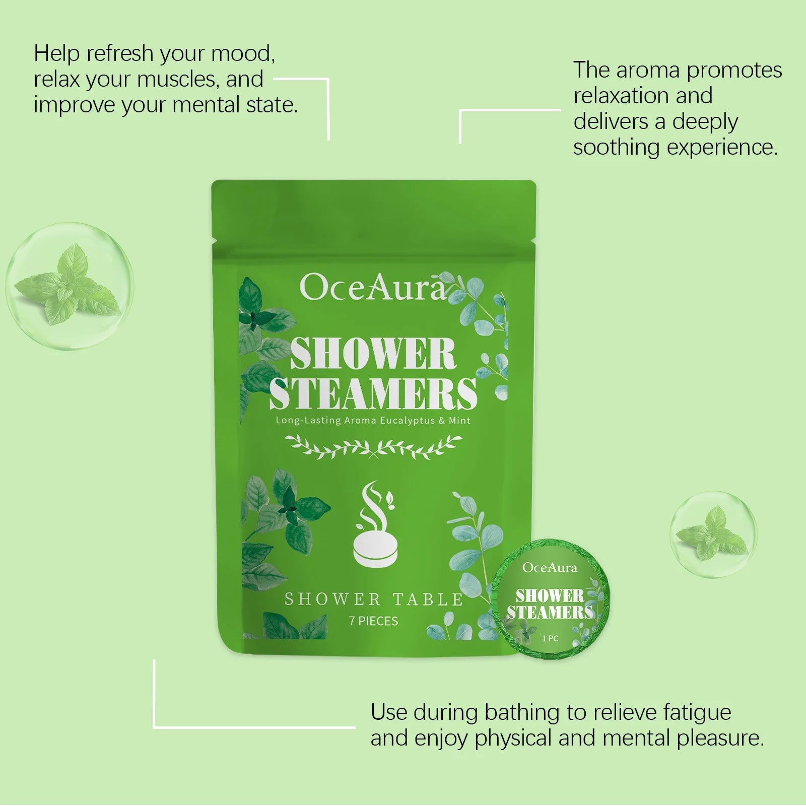 Mint Aromatherapy Shower Tablets Refreshing Soothing Fatigue Stress Relief Assisting Sleep Cleaning Moisturizing Shower Steamer Halalzen