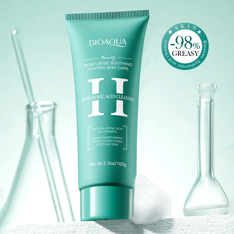 BIOAQUA Hyaluronic Acid Facial Cleanser Moisturizing Face Wash Foam Anti-aging Face Cleanser Facial Skin Care Products Halalzen