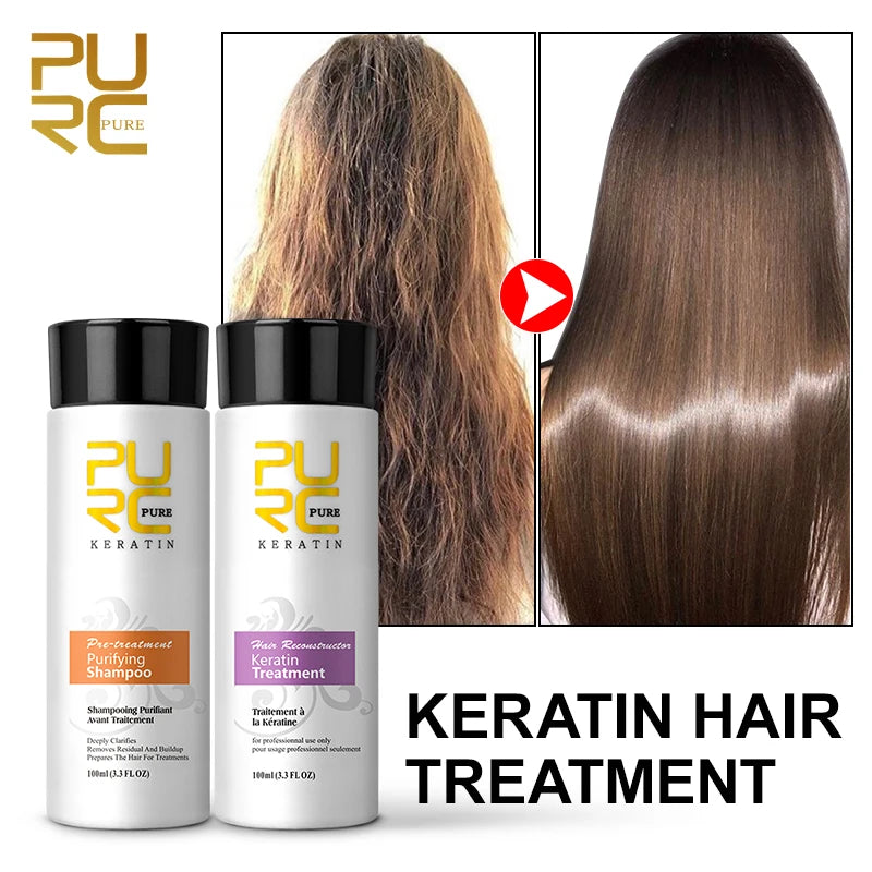 PURC Brazilian Keratin Hair Treatment for Curly Damaged Hair Straightening Smoothing Scalp Treatment Purifying Shampoo Hair Care