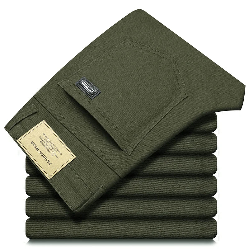 Large Size 42 44 Autumn 98% Cotton Men's Stretch Slim Jeans ArmyGreen Soft Comfortable Casual Straight Denim Pants Trousers