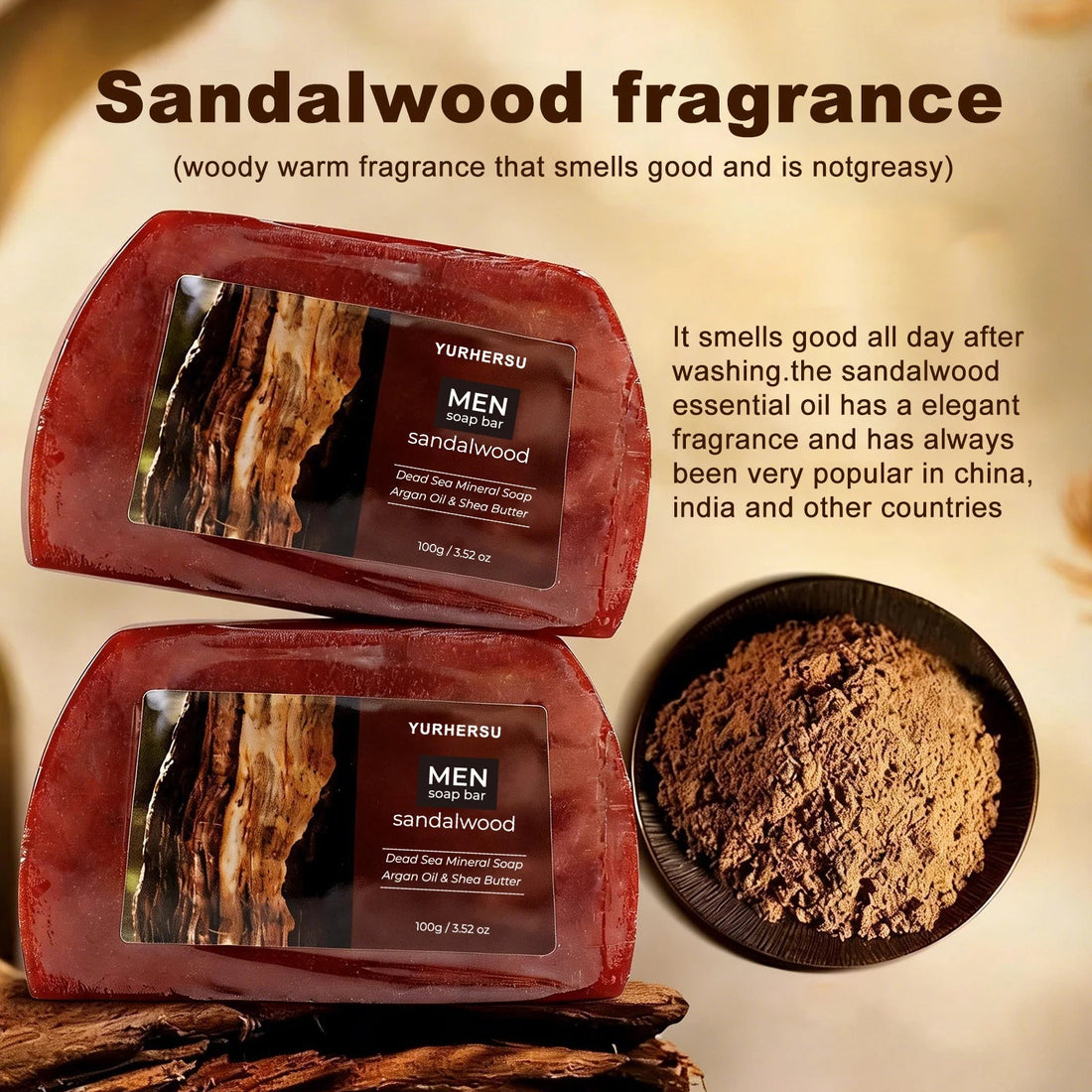 Organic Sandalwood Face Wash Soap, Oil Control, Blackhead Remover, Gentle Cleansing for Men Women, Daily Skin Care Halalzen