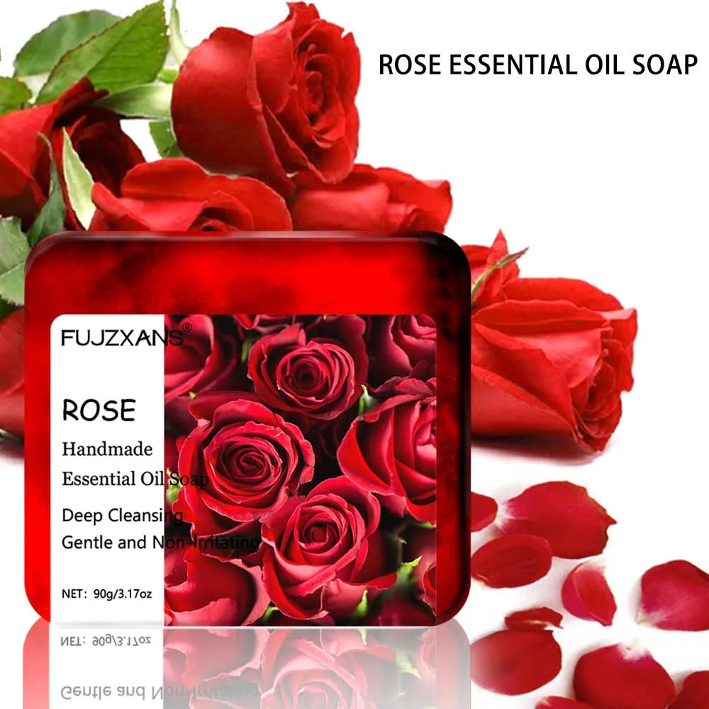 90g FUJZXANS Handmade Essential Oil Soap Bars - Rose, Jasmine, Green Tea, Calendula, Osmanthus, Lavender, Lemon - 7 Long-Lasting Halalzen