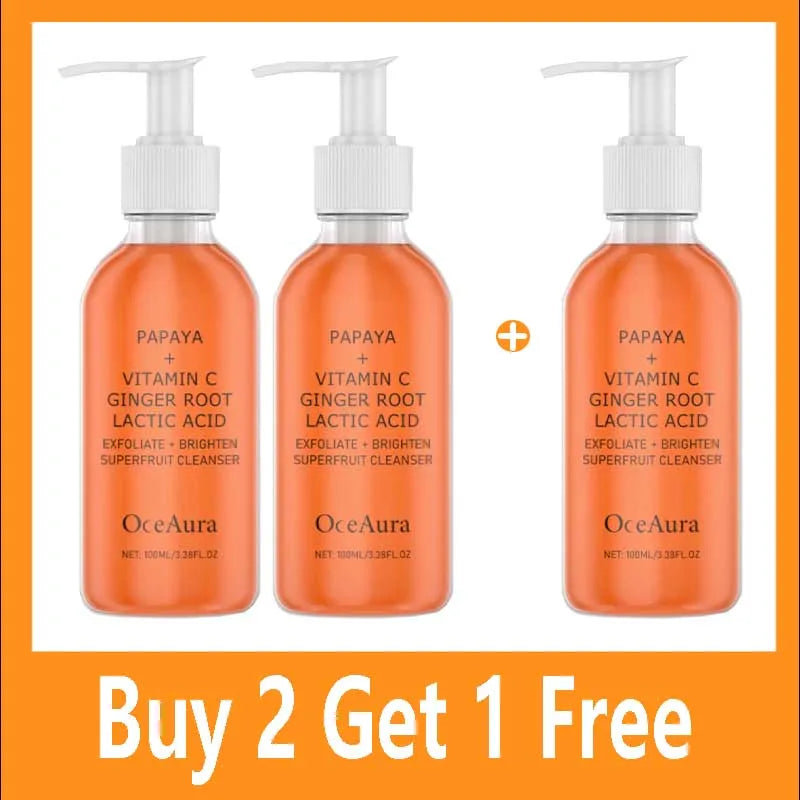Oceaura Papaya Facial Cleanser Exfoliating Oil Control Deep Cleaning Pore Shrinking Blackhead Remover Dirt Brightening Face Wash Halalzen