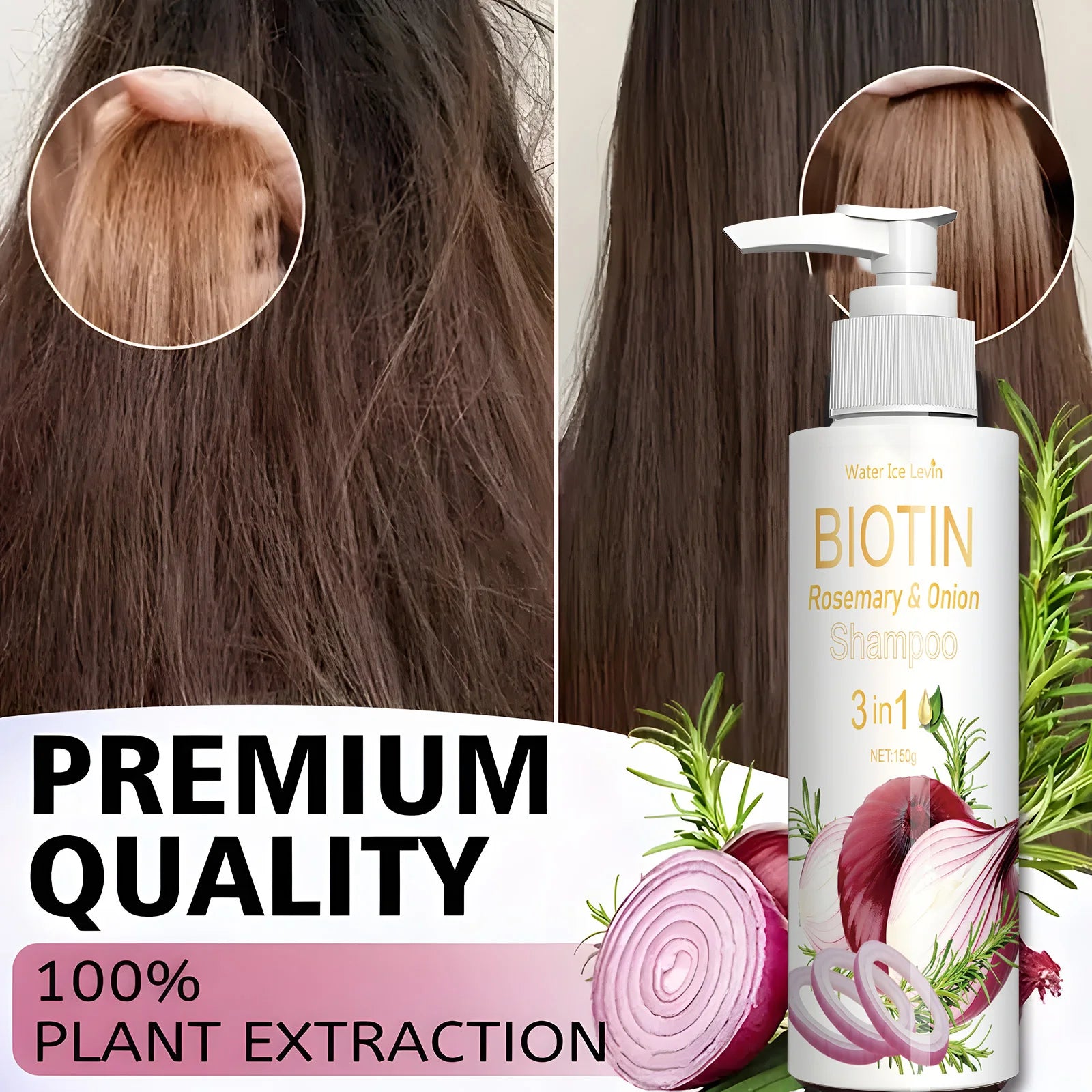 Biotin Rosemary & Onion 3 in 1 shampoo to strengthen hair roots, scalp repair, anti-thinning, moisturizing, thickening hair care