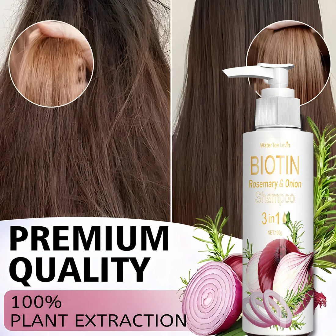 Biotin Rosemary & Onion 3 in 1 shampoo to strengthen hair roots, scalp repair, anti-thinning, moisturizing, thickening hair care