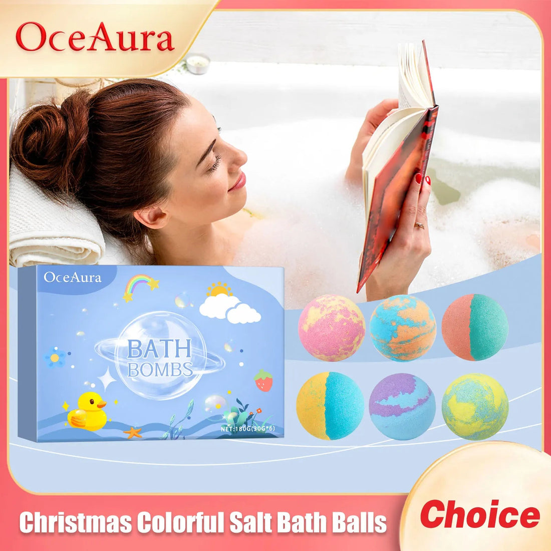 Ocaura Christmas Colorful Salt Bath Balls Rich Bubble Stress Relief Body Spa Essential Oil Deeply Moisturizing Gifts Bath Bombs Halalzen