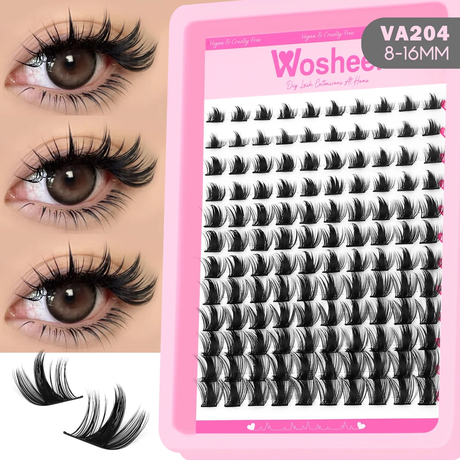 WOSHEER Lashes Clusters Cat Eyelashes Wispy Individual Lashes Extensions Volume Thick Clusters Lashes DIY At Home Halalzen