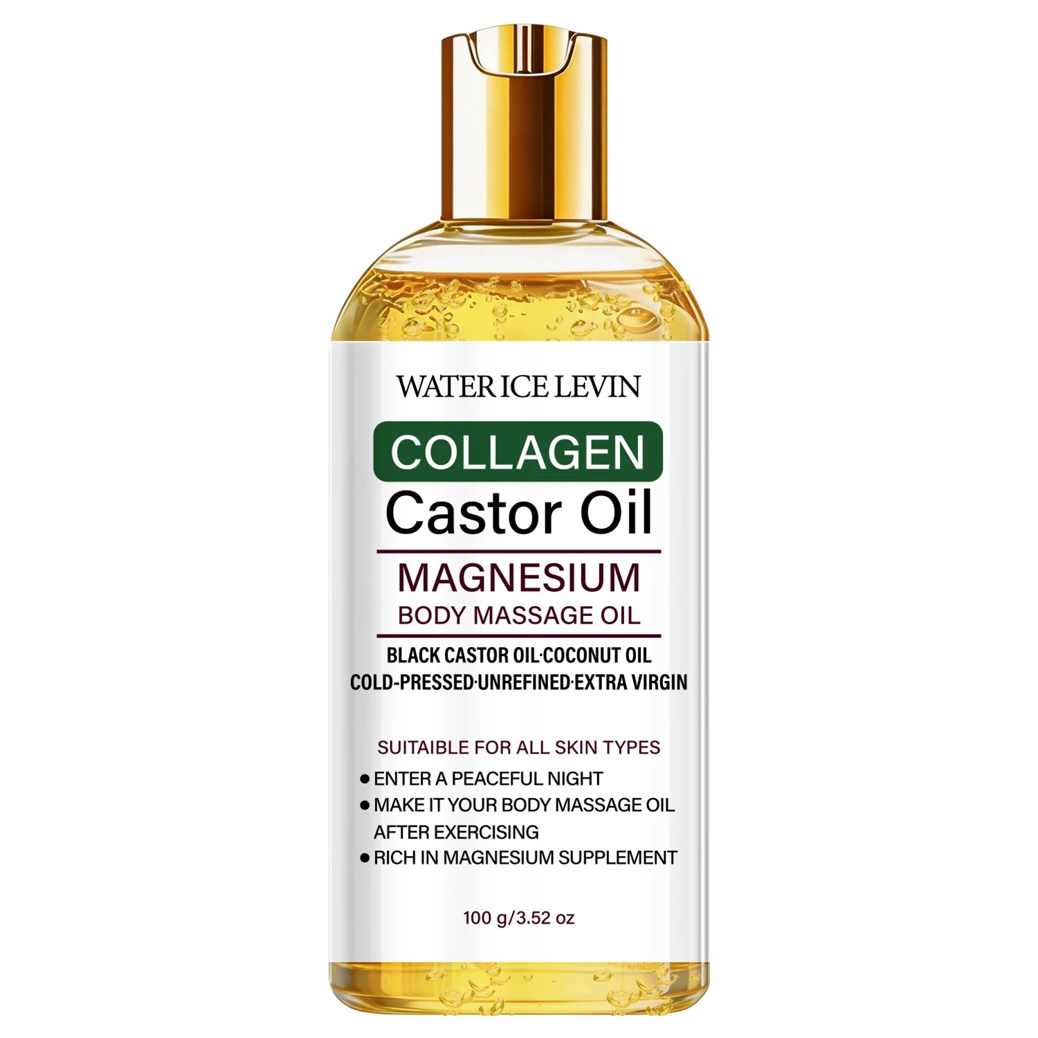 Cold-Pressed Castor Oil Body Massage Oil with Collagen & Magnesium, Moisturizing Care