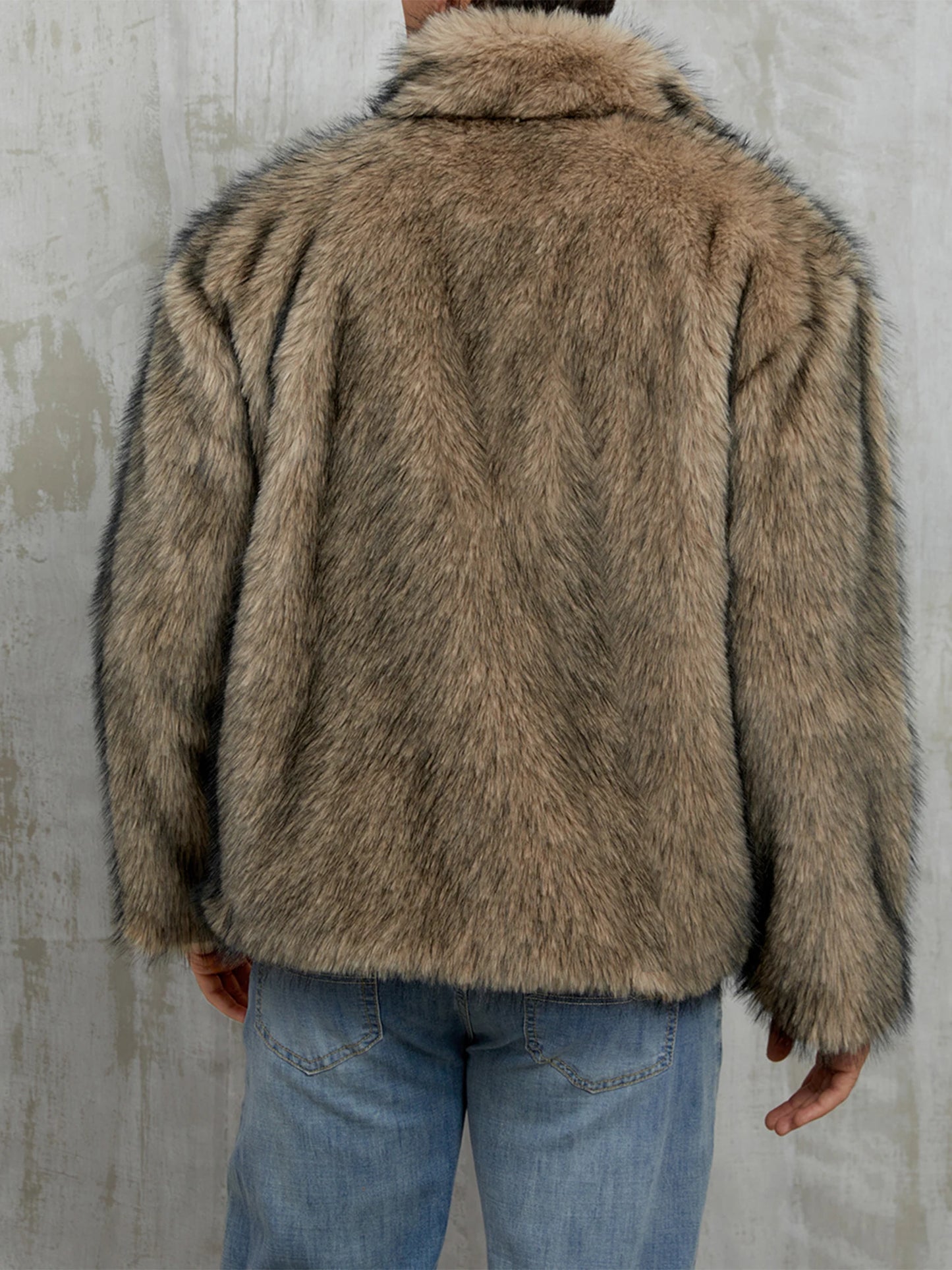 Men s Faux Fur Jacket Winter Thick Long Sleeve Stand Collar Loose Zip Up Coat Overcoat Warm Outwear Windbreaker Coat