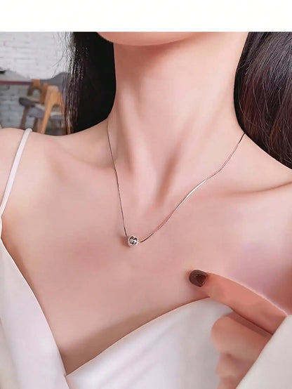 Elegant S925 Sterling Silver Vintage Bohemian Style Necklace - Simple Spherical Pendant and Snake Chain, Perfect Anniversary Gif