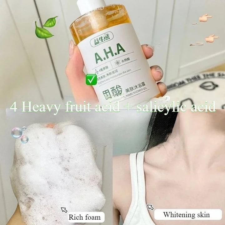 AHA Fruit Acid Salicylic Acid Body Wash Brightens and Moisturizes The Skin, Eliminates Back Acne Relieves Dullness Shower Gel Halalzen