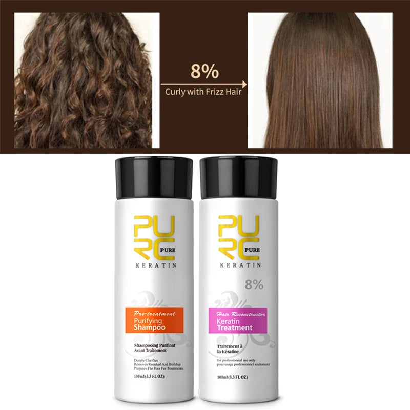 PURC Brazilian Keratin Hair Treatment for Curly Damaged Hair Straightening Smoothing Scalp Treatment Purifying Shampoo Hair Care