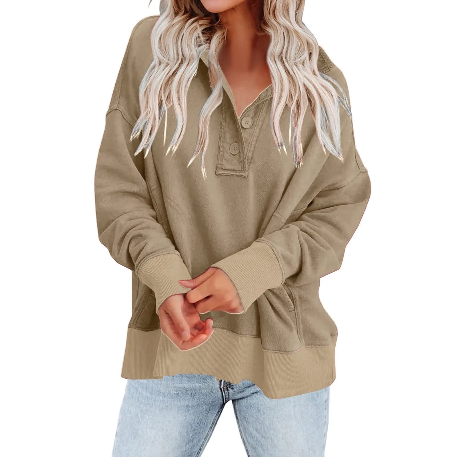 Hoodies Y2k Women Fashion Solid Color Long Sleeve Button Pocket Crease Sweatshirt Top Sudaderas De Mujer