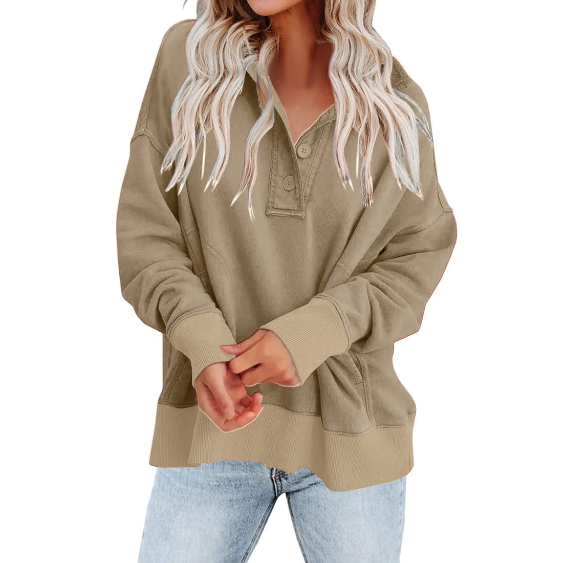 Hoodies Y2k Women Fashion Solid Color Long Sleeve Button Pocket Crease Sweatshirt Top Sudaderas De Mujer