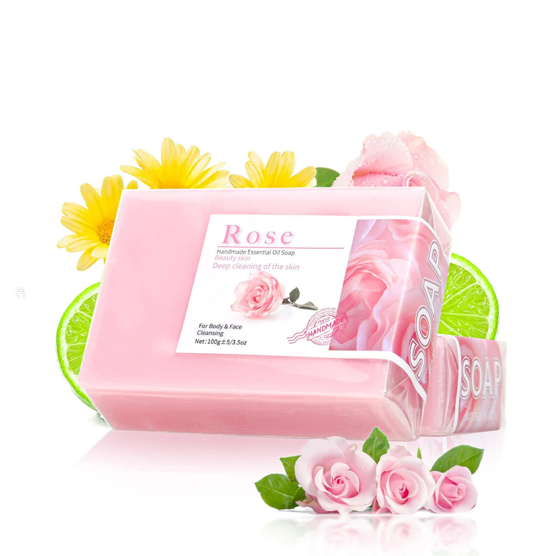 100g Hot Selling Products Rose Oil Handmade Glycerin Soap Bar Body Face Soap Deep Cleans Whitening Soap with Lavender Halalzen