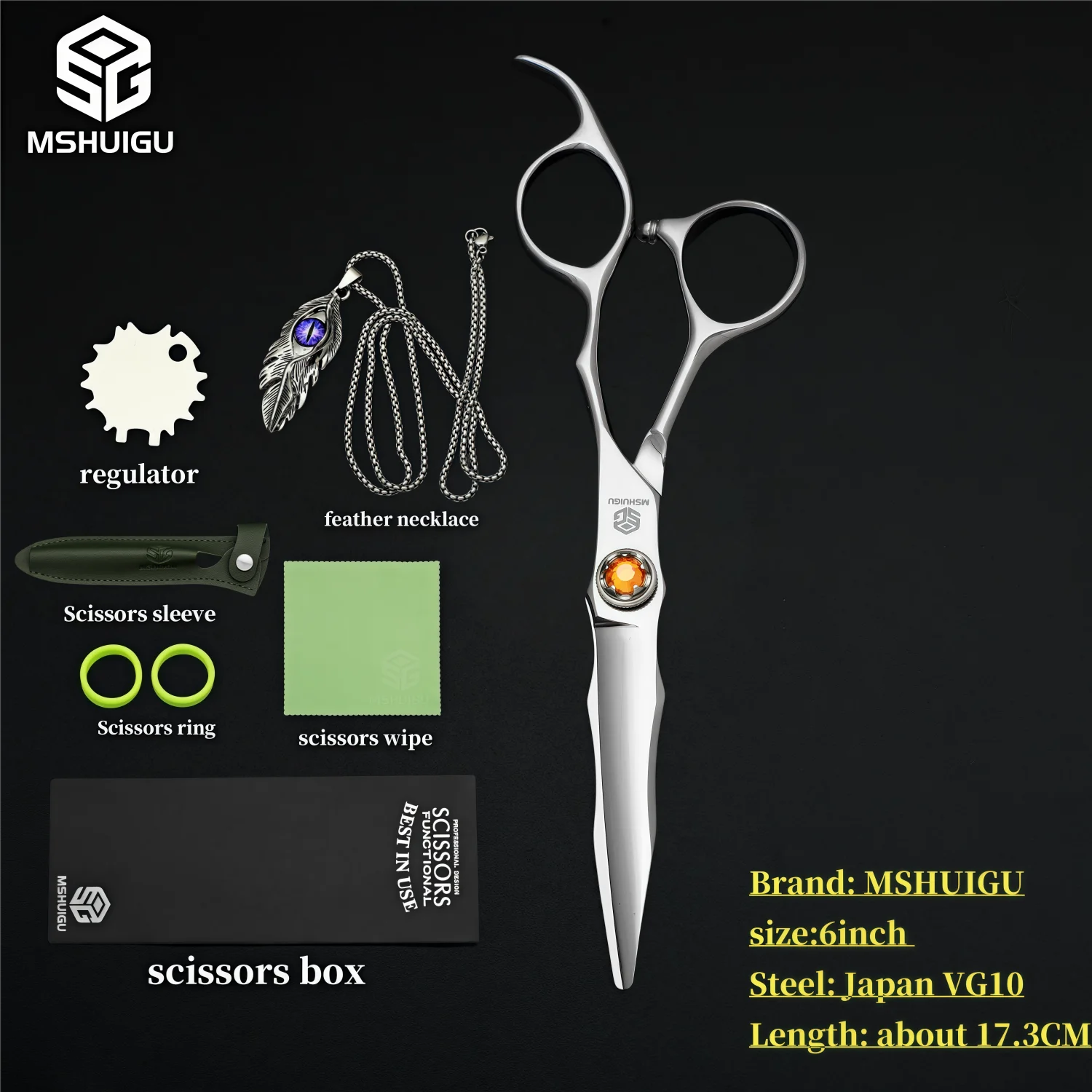 MSHUIGU 440C Professional Barber Scissors 6-7 Inch Laser Wire Serrated Blade Multi-Functional Thinning Hair Shears for Salon Too