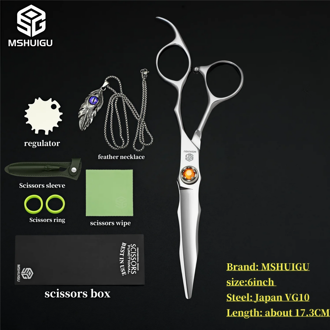 MSHUIGU 440C Professional Barber Scissors 6-7 Inch Laser Wire Serrated Blade Multi-Functional Thinning Hair Shears for Salon Too