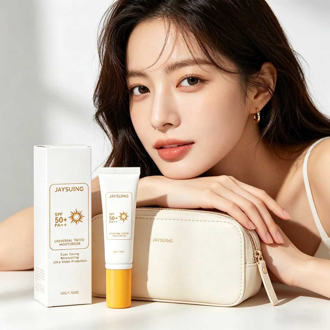 Jaysuing Tinted Sunscreen Spf 50 Anti UV Protection Waterproof Even Skin Tone Matte Finish Summer Outdoor Tinted Moisturizer 50g