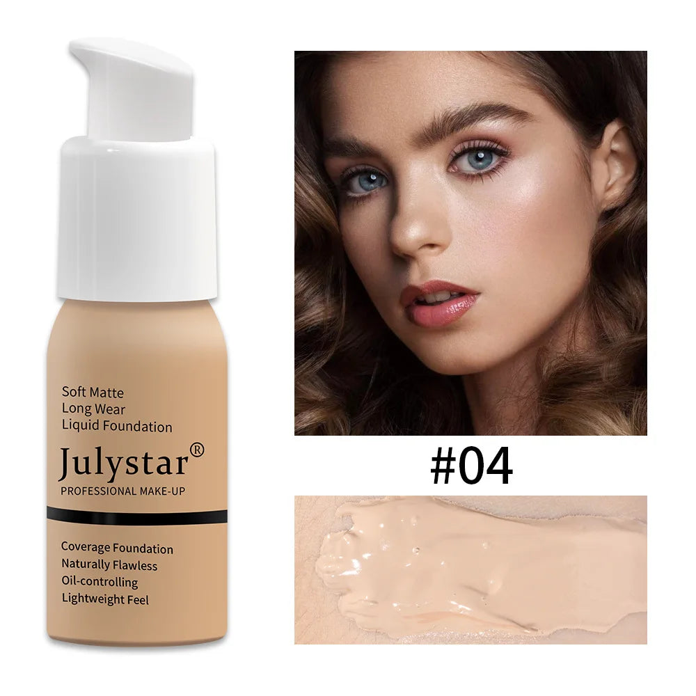 10 Colors Matte Liquid Foundation, Waterproof Long‑lasting Lightweight Oil Control Concealer Facial Base Makeup