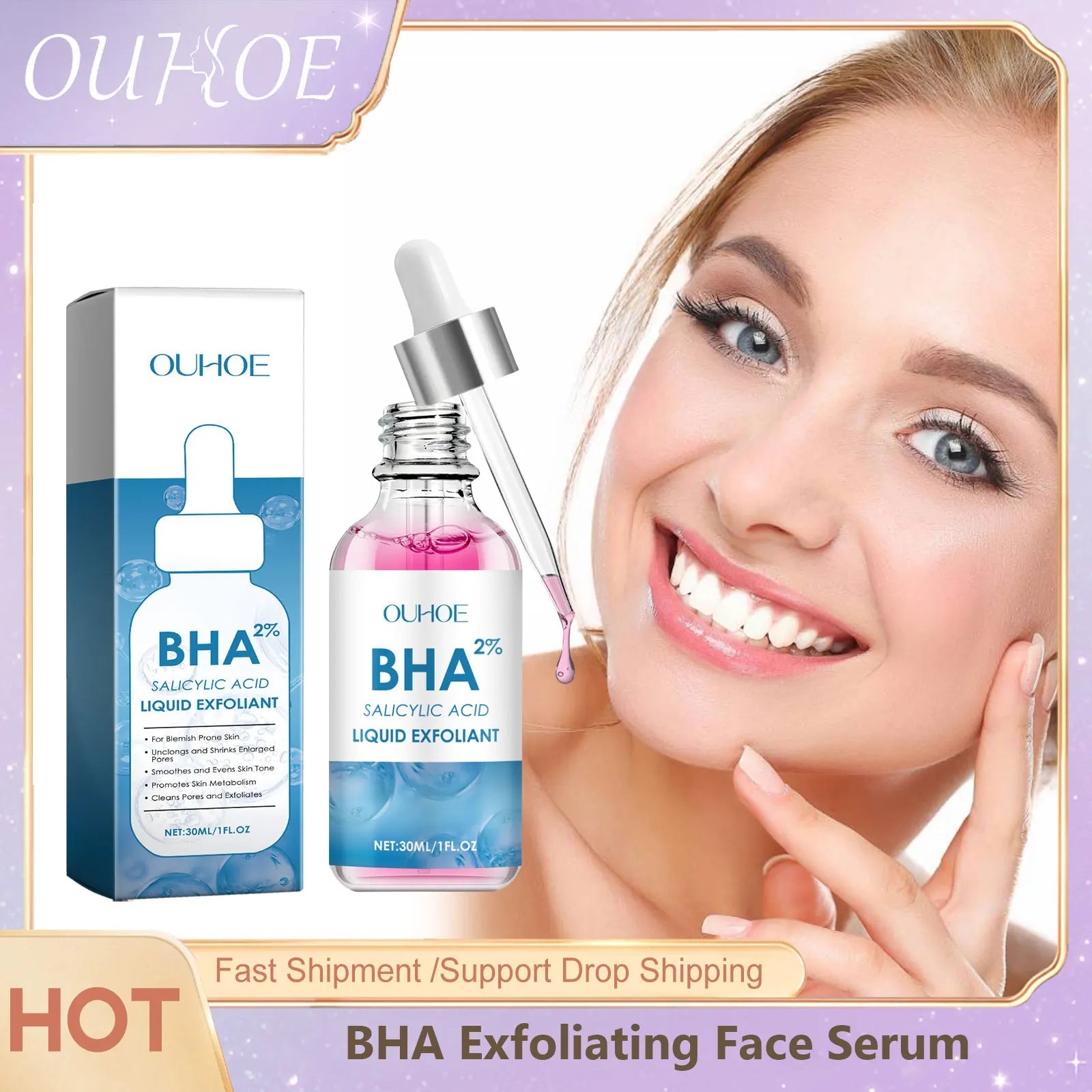 BHA Face Serum Exfoliating Whitening Soft Dead Skin Remove Dullness Repairing Oil Control Exfoliation Brightening Facial Serum Halalzen