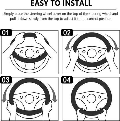14.5-15inch Steering Wheel Cover Soft PU Leather Car Steering Wheel Cover with Anti-Slip Linning Universal 37-38cm Size