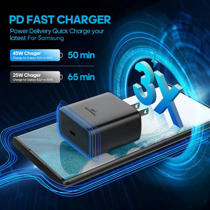 45W Super Fast Charger For Samsung Galaxy S25 S24 S23 S22 Ultra S21 Plus Note 20 USB C to C Fast Charging Data Cable Accessories