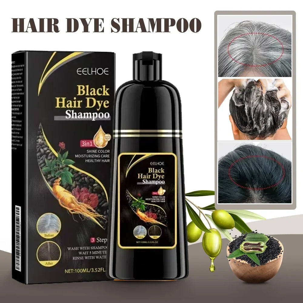 Instant Black Dye Shampoo Black Brown Hair Coloring Natural Herbal Ginseng Hair Repair Shampoo Grey White Hair Dyed Black