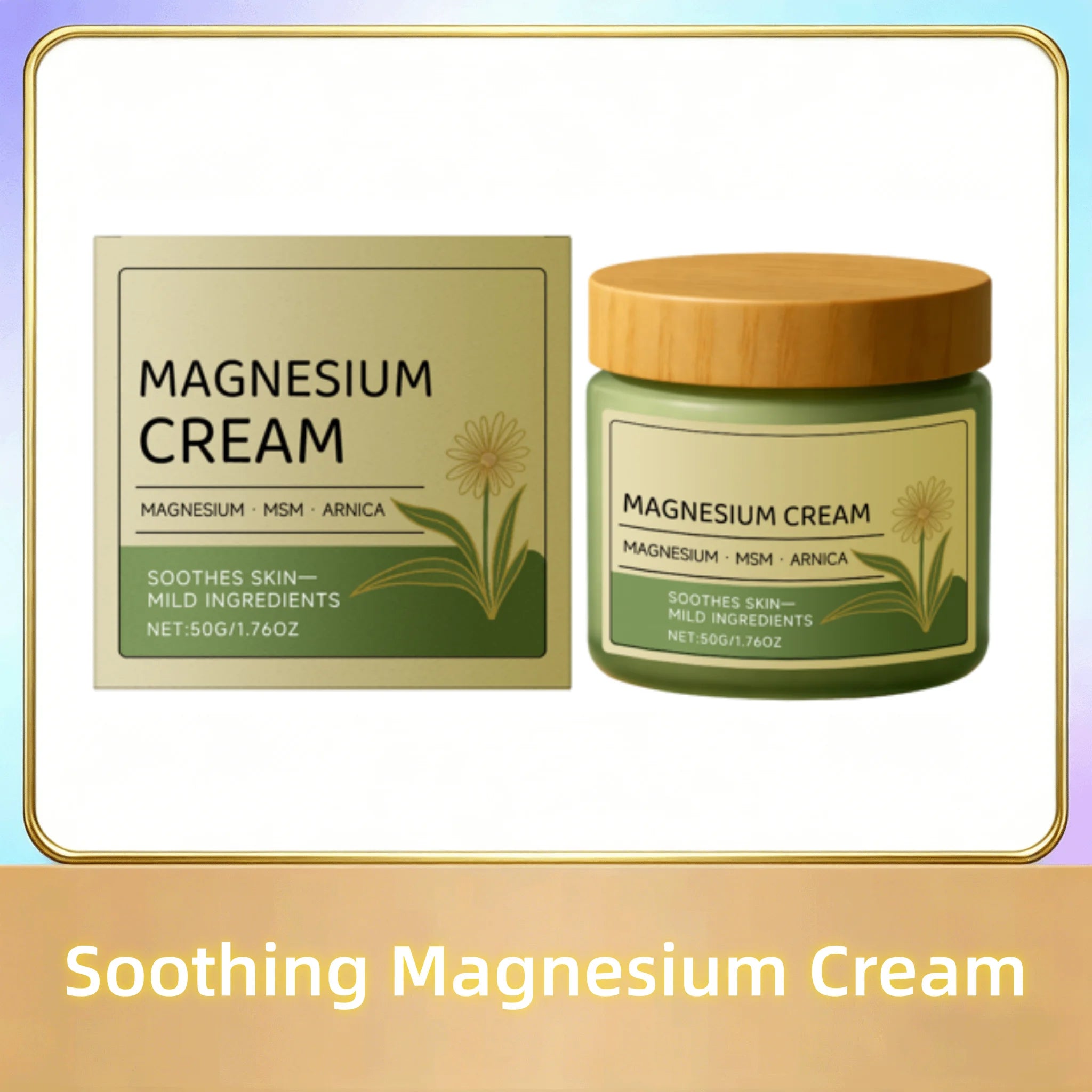 Soothing Magnesium Cream Total Relief Muscle Pains Soothe Nerves Fast-Absorb Non-Greasy Daily Body Care Cream With Msm & Arnica