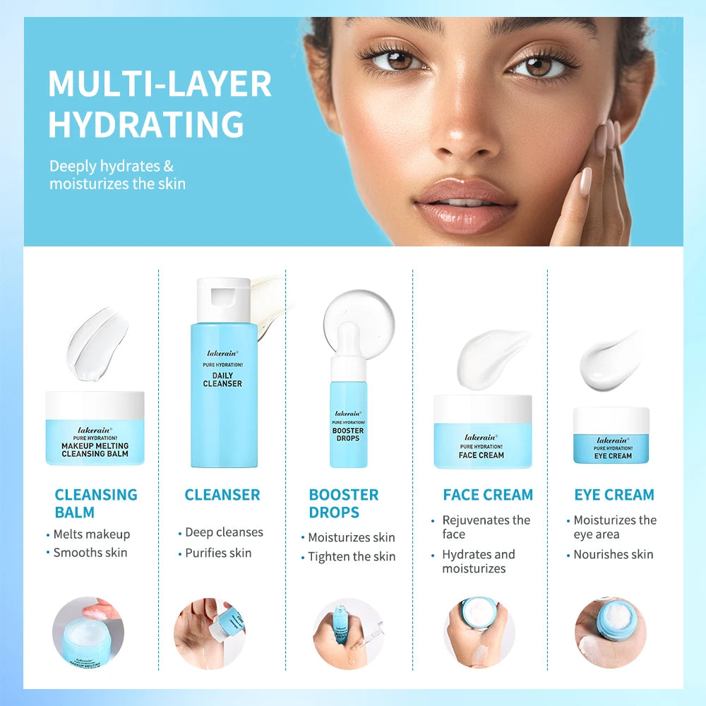 5Pcs/Set Travel‑Size Mini Skincare Kit Cleanser Makeup Remover Moisturizer Eye Cream Hydrating Gift For Women Girls