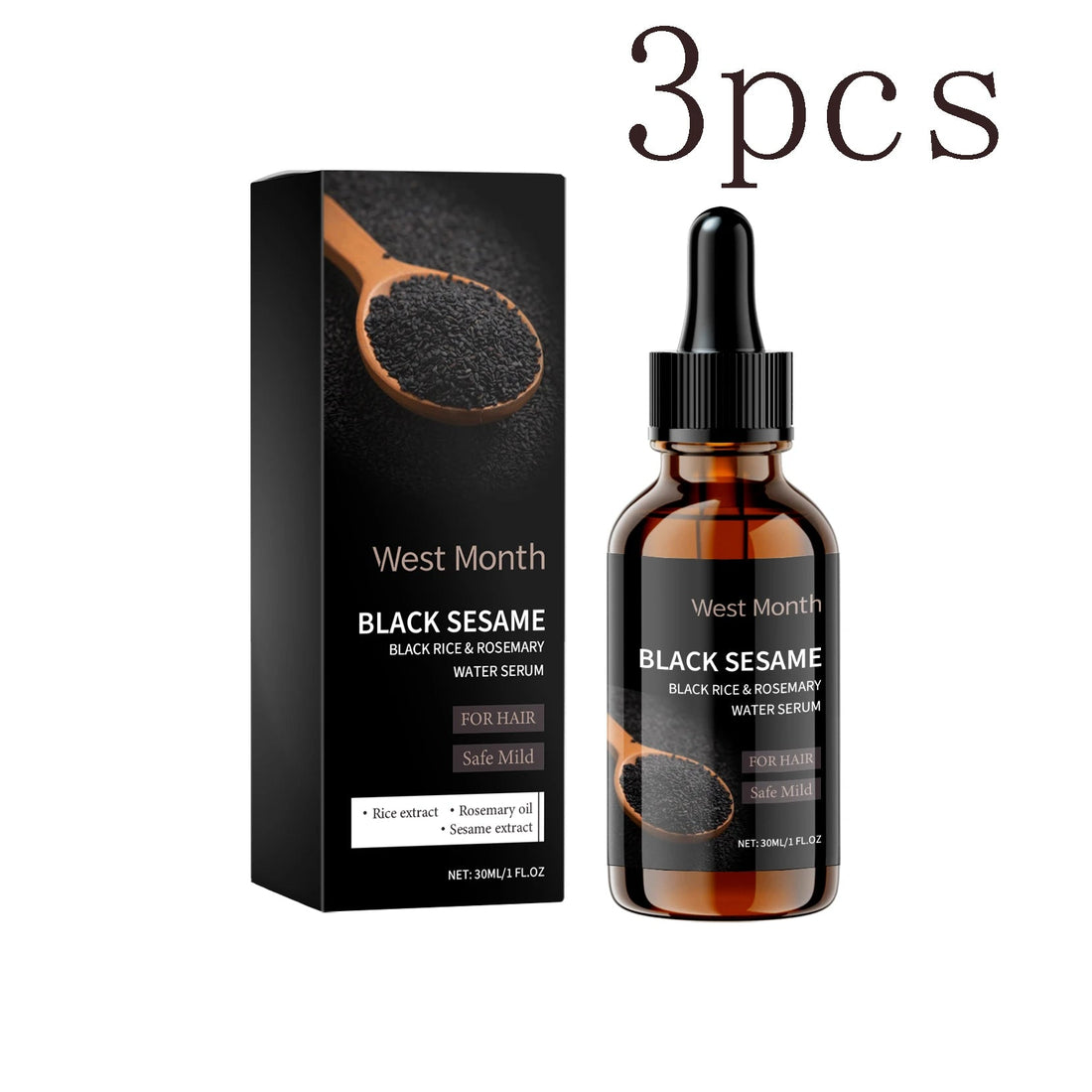 Black Sesame Hair Nourishing Serum - Repairs Dry, Frizzy & Split Ends, Leaves Hair Super Smooth, Shiny and Easy to Manage Halalzen