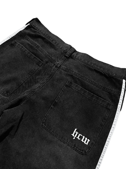 Striped Denim Pants for Men,Loose Fit Y2K Vintage Style Long Trousers,Straight Leg Baggy Retro Design Jeans
