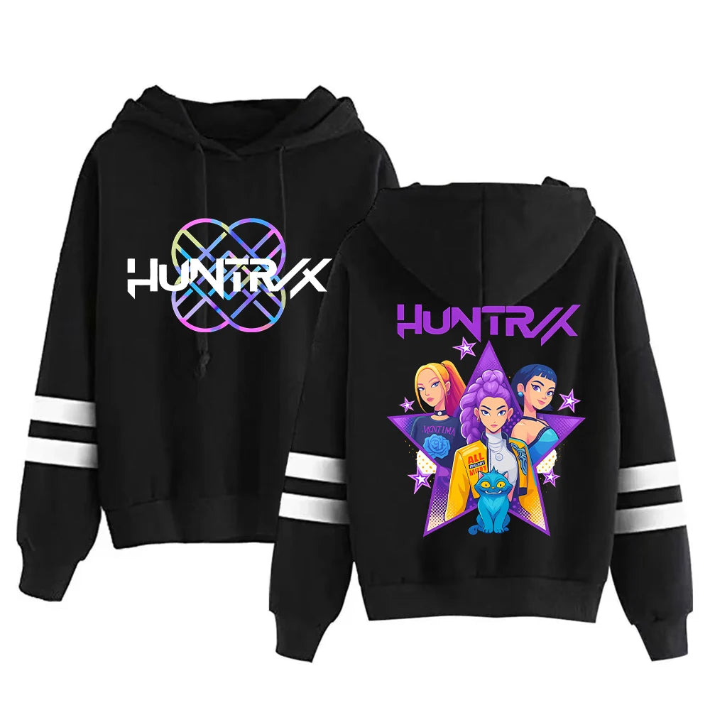 Y2k Anime Kpop Demon Hunter Hooded Hoodies Woman Cartoon Huntrix Kpop Rumi Graphic Hoodie 90s Casual Long Sleeve Pullovers Tops
