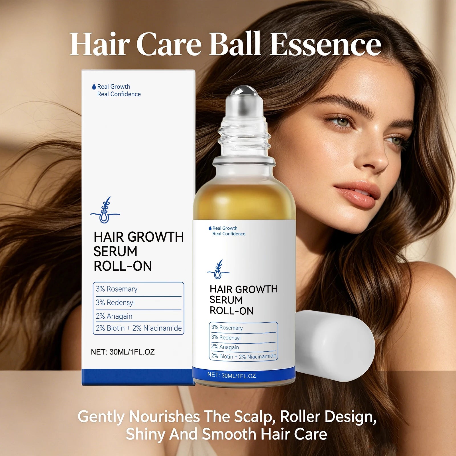 Hair Growth Serum Roll-On Redensyl & Rosemary Scalp Care Anti Hair Loss Serum Nourishing Scalp Massage Serum for Men & Women