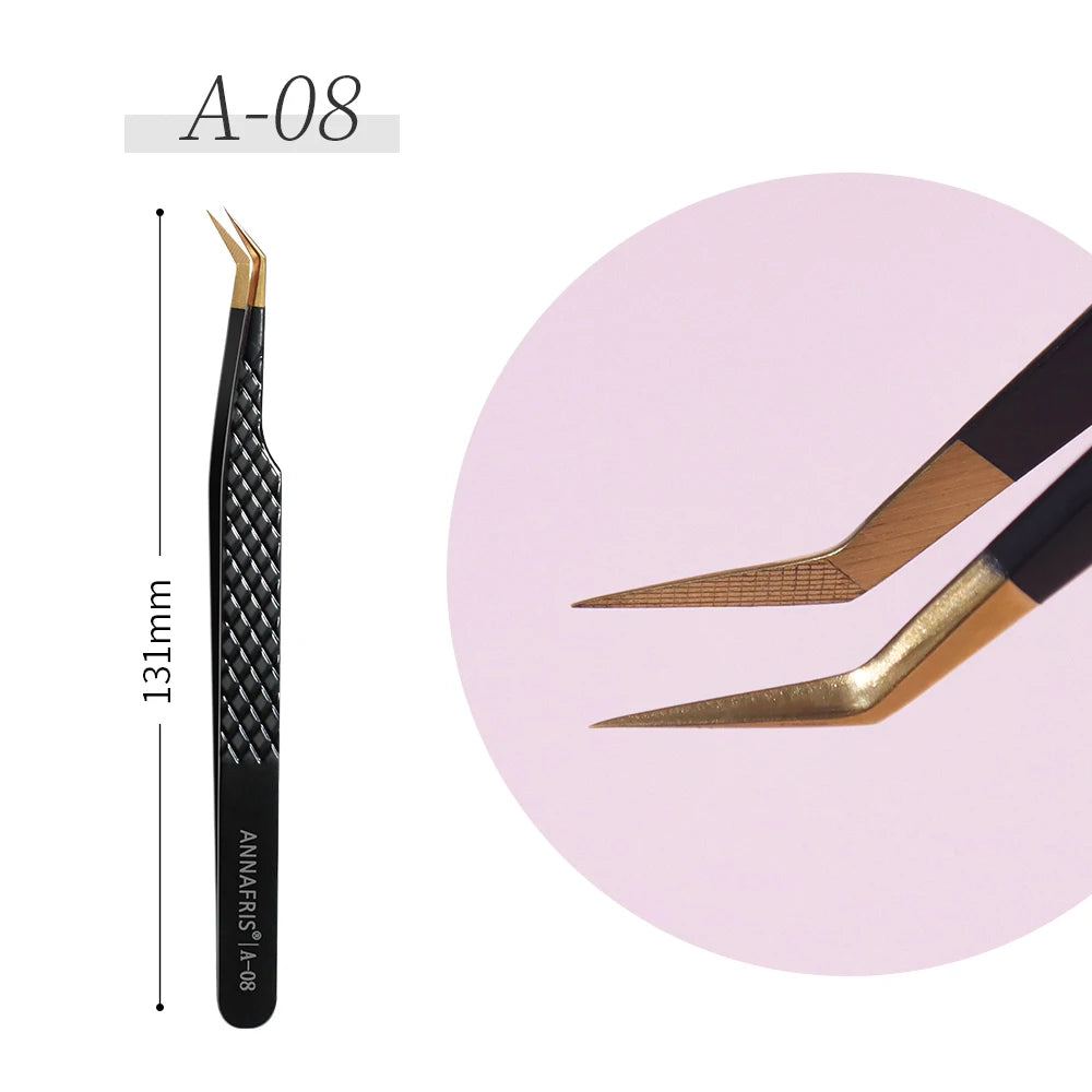 ANNAFRIS High-end Fiber Tip Lash Tweezers Stainless Steel Straight Head Curved Tip Eyelash Extension Tweezer Makeup Tools