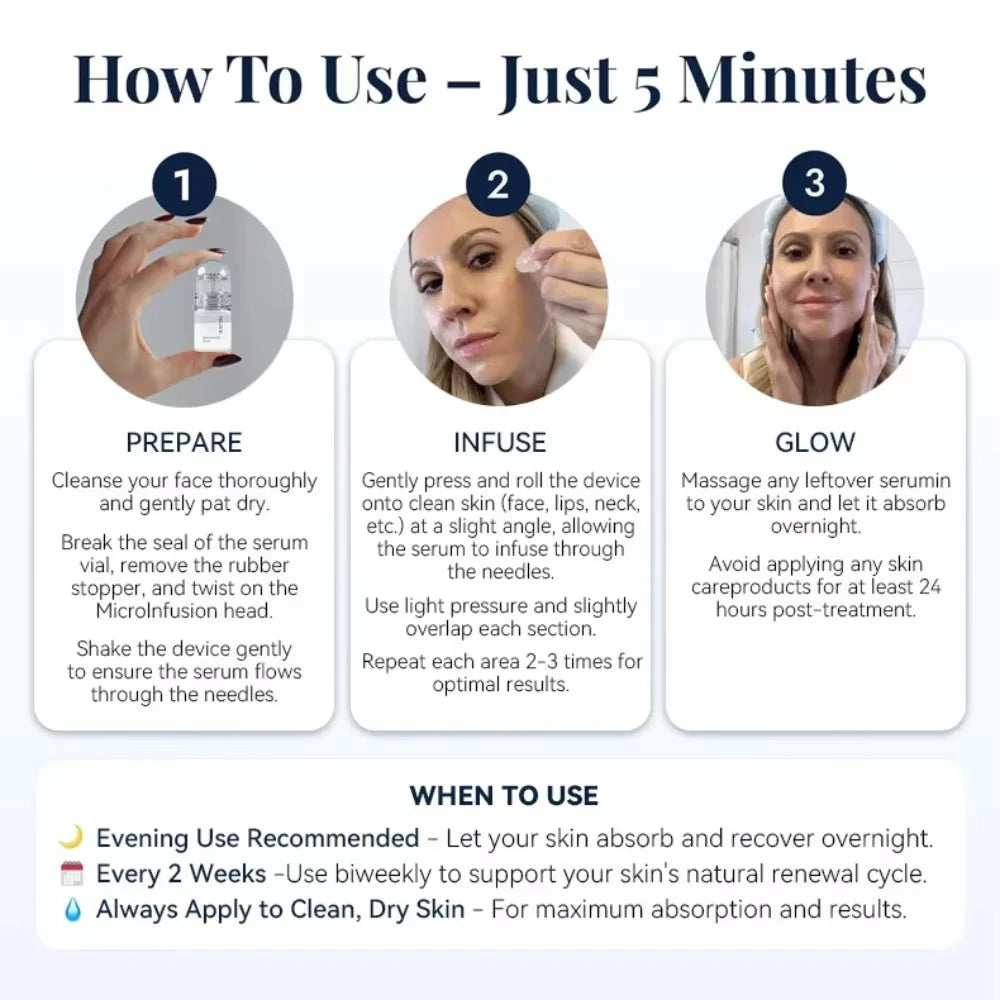 0.2MM Microneedle 2 Tools + 6 Bottles Korean Moisturizing Renewal Set, Firming & Anti-Fine Lines Daily Skin Care Essence