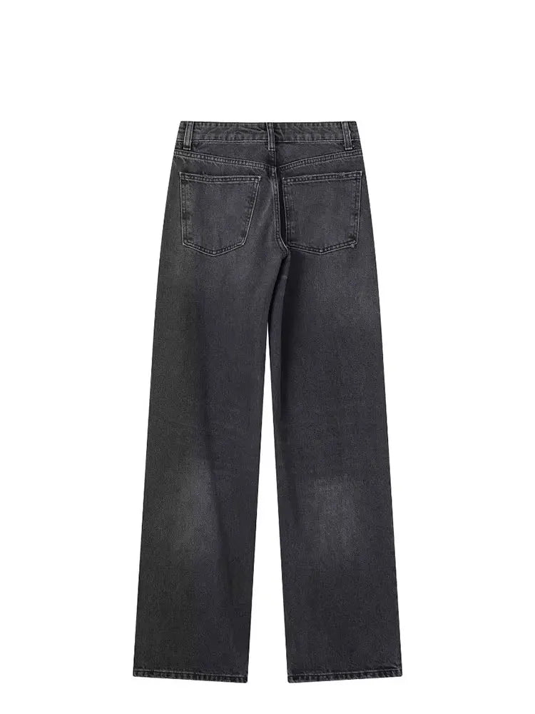 HH Female Fashion Denim Jeans Loose Solid Long Pants With Gradient All Match Streetwear Mujer Casual Baggy Chic Trousers