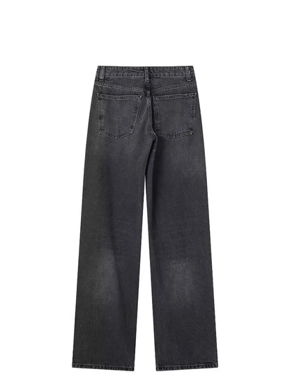 HH Female Fashion Denim Jeans Loose Solid Long Pants With Gradient All Match Streetwear Mujer Casual Baggy Chic Trousers