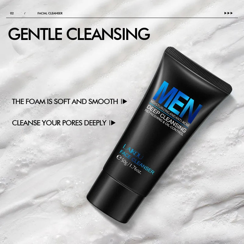 LAIKOU Men Facial Cleanser Moisturizing Oil control Exfoliating Acne Prone Skin Blackhead Remover Facial Cleanser 50g Halalzen