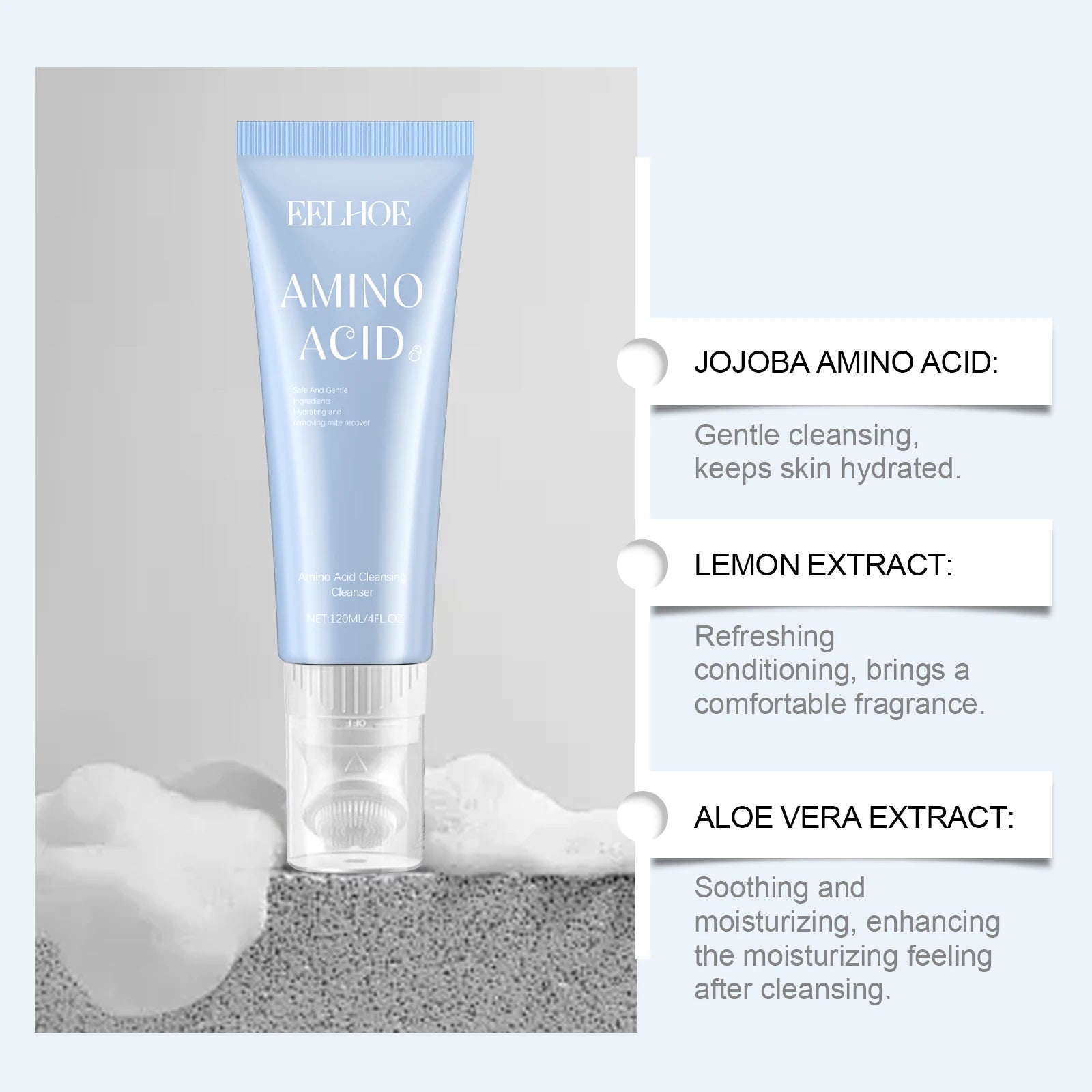 Amino Acid Face Cleanser Moisturizing Oil Control Acne Care Deep Cleaning Mites Removal Gentle Foam Cleanser For Sensitive Skin Halalzen