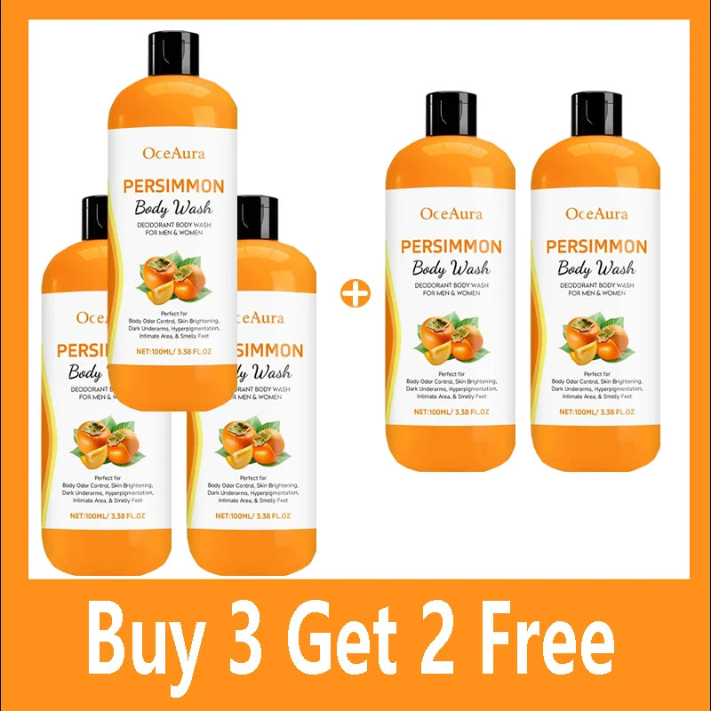 Persimmon Body Wash Gel Gentle Cleansing Moisturizing Skin Exfoliating Shower Gel Smooth Soft Body Odor Remover Bath Products