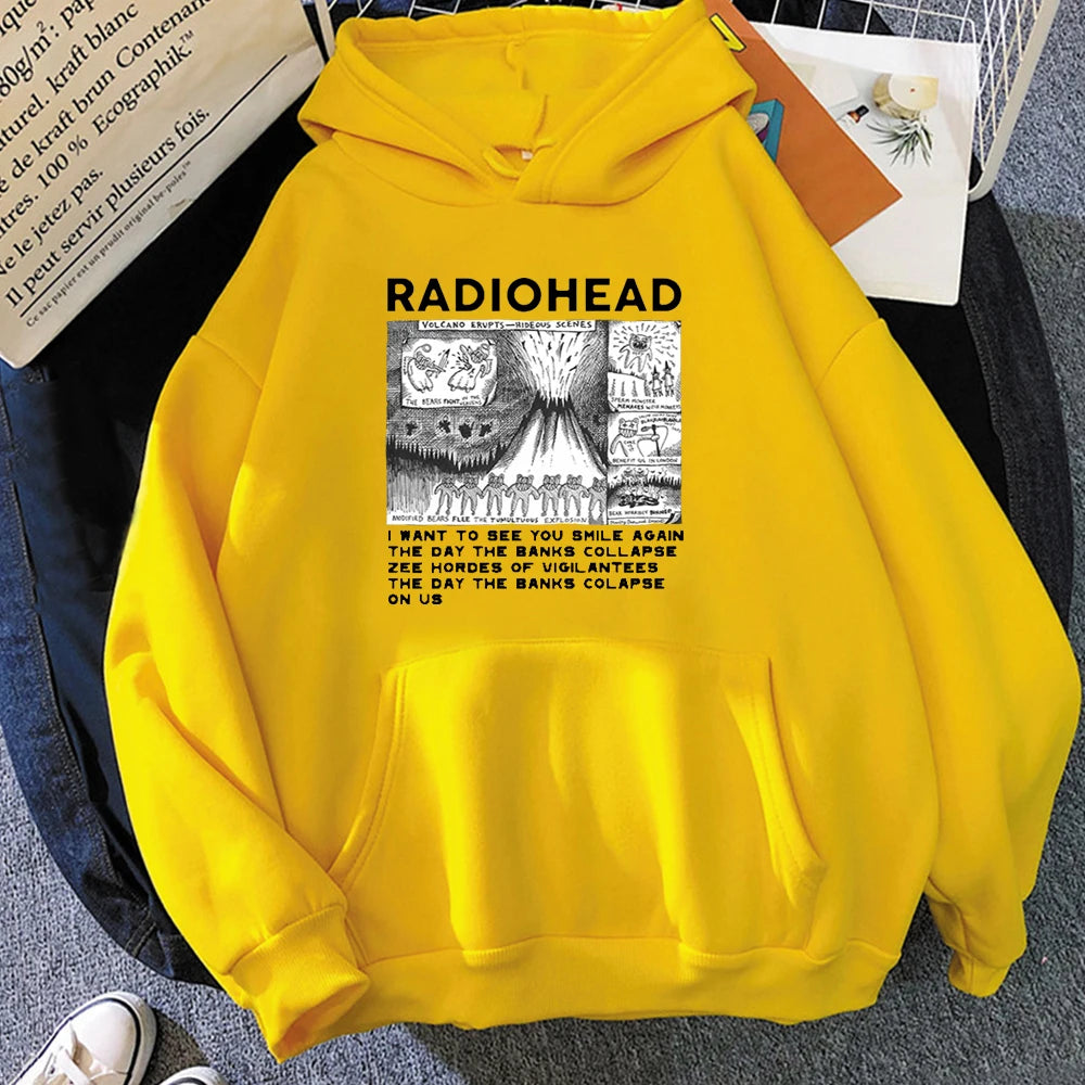 RockIndie Rock Radiohead Print Hoodie Man/Women Pullovers Hoodies Long Sleeve Fleece Streetwear Harajuku Male Tops Sweatshirts