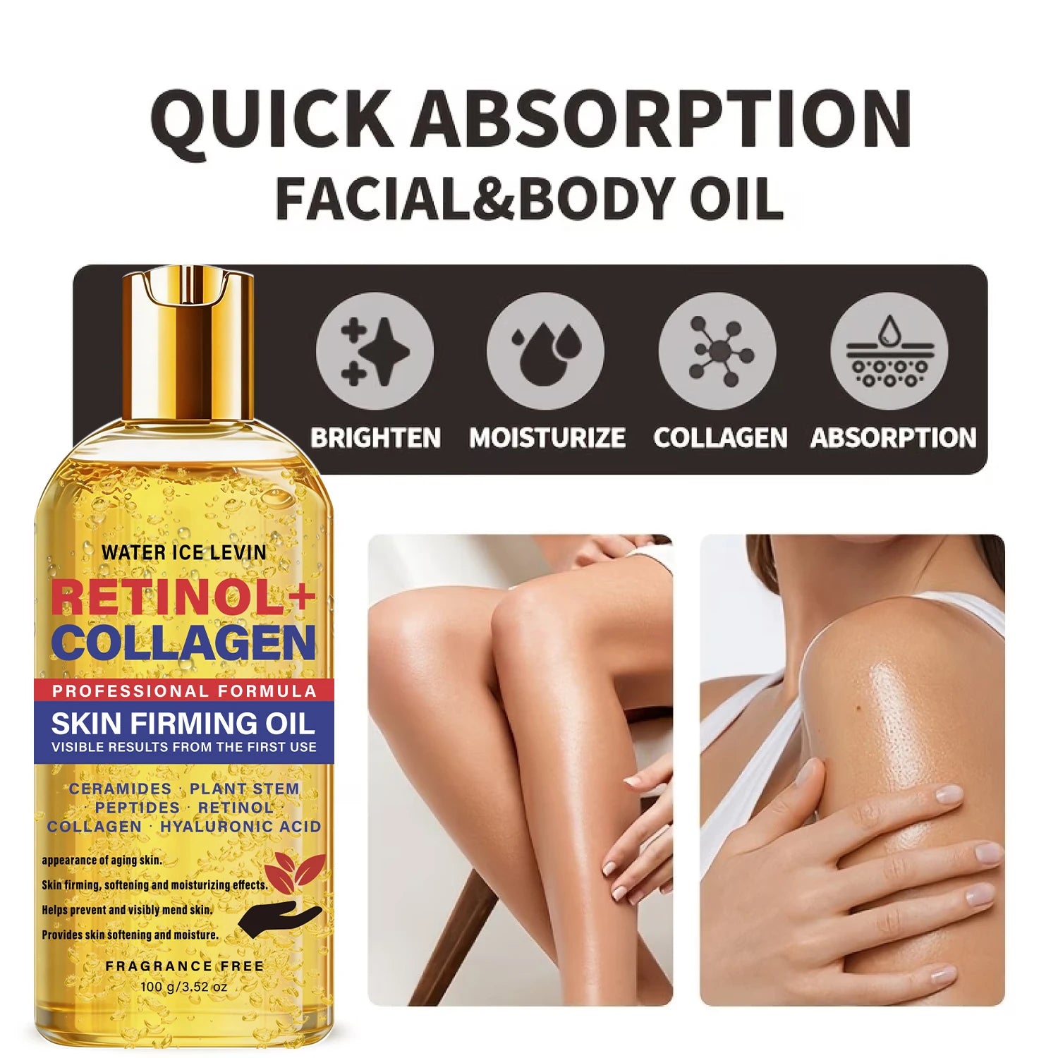 Multi Ingredient Firming Body Oil Retinol Collagen Ceramide Blend Hydrate Dull Uneven Complexion 100g