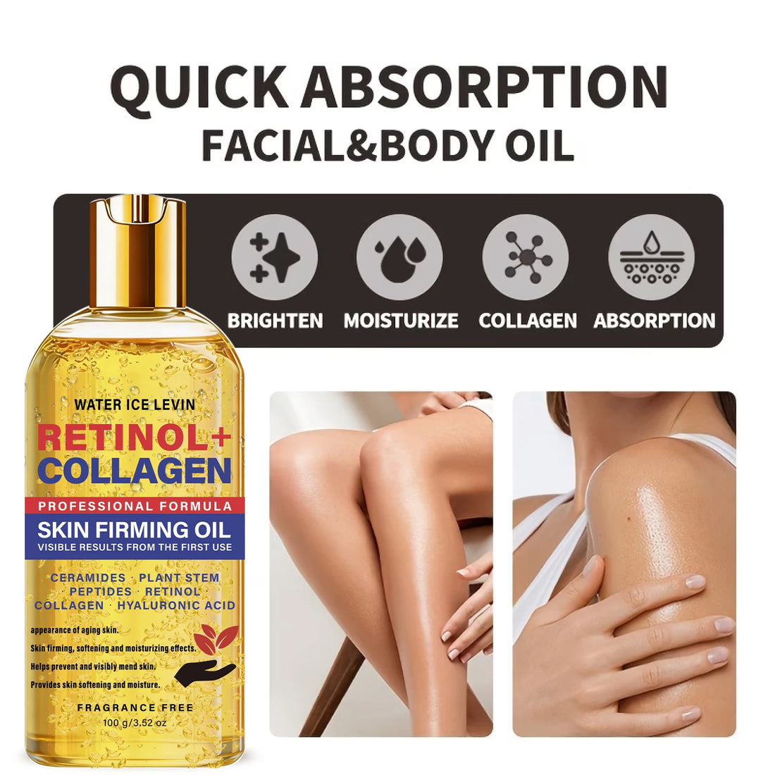 Multi Ingredient Firming Body Oil Retinol Collagen Ceramide Blend Hydrate Dull Uneven Complexion 100g
