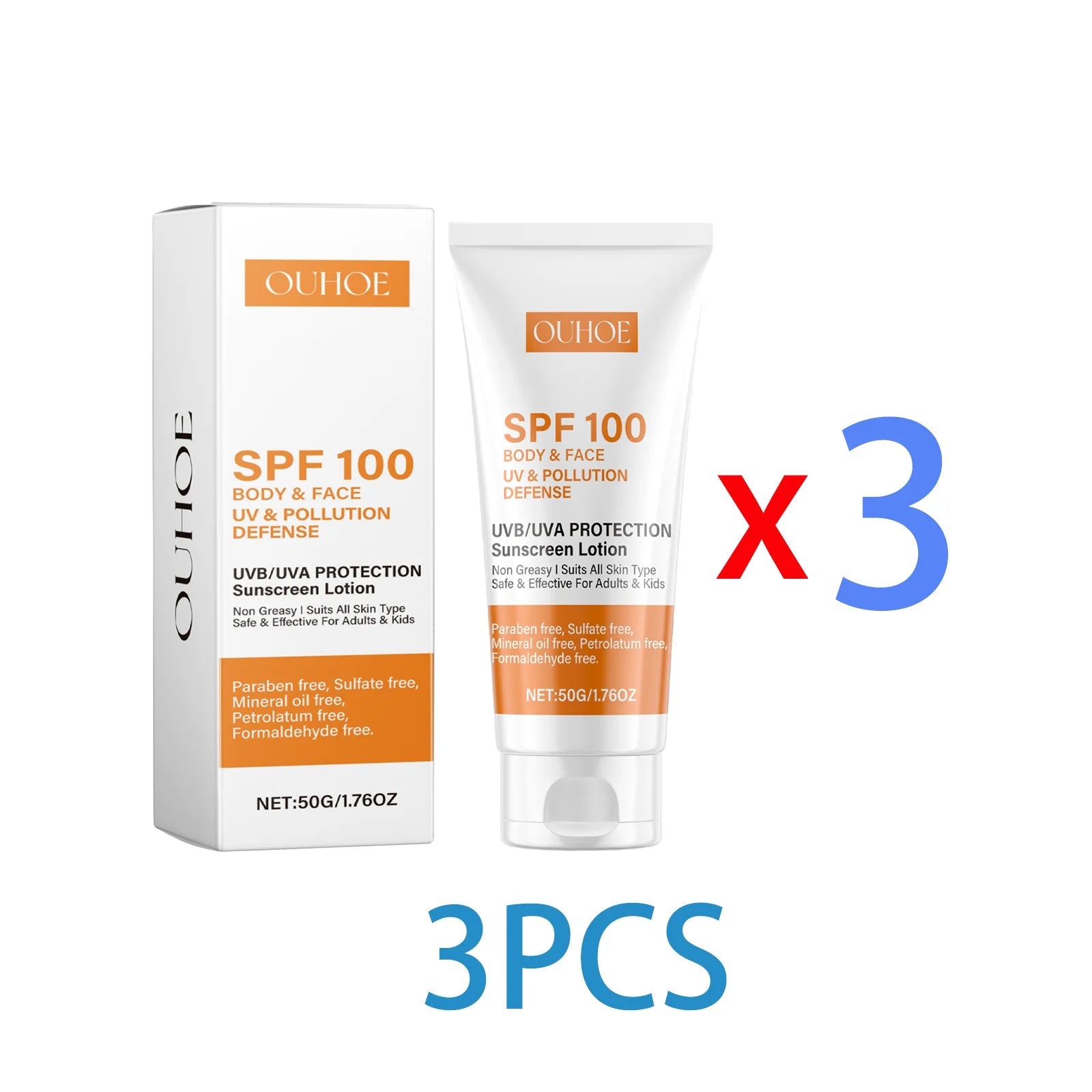 Ouhoe Body and Face Sunscreen Cream SPF 100 Protection UVA UVB Blocker Non Greasy Daily Defense for Summer Outdoor Beach Use 50g Halalzen