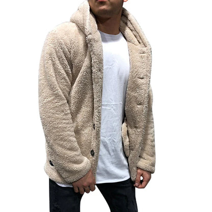 Stylish Hooded Coat Cozy Winter Coat Hooded Cold Resistant Buttons Closure Thicken Warm Men Coat Outdoor Jacket