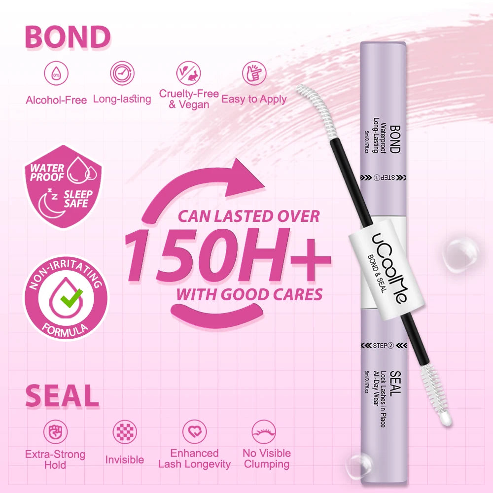 uCoolMe Lash Bond and Seal with Fast Glue Remover Strong Hold 150H Lashes Extension Waterproof and Long Lasting DIY Makeup Tool